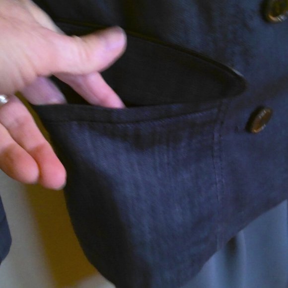 White House Black Market Blue Jean Jacket 6 Double Breasted Pockets 3/4 Sleeve - Picture 8 of 12